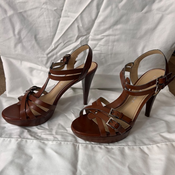 Audrey Brooke Brown Leather Strappy Heels – Size 8.5 - Picture 3 of 8